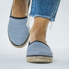Upload image to gallery view, Blue white striped espadrilles with jeans from astrid with 
