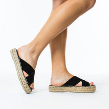 Upload image to gallery view, Black suede espadrille sandals. Slides slip in 
