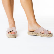 Upload image to gallery view, Pink handmade espadrilles sandals bare legs from from astrid with 
