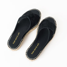 Upload image to gallery view, Black handmade suede espadrilles sandals slip in 
