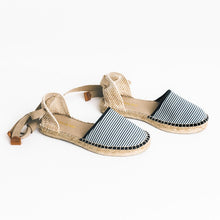 Upload image to gallery view, Blue white striped espadrille sandals with laces

