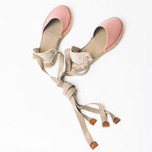 Upload image to gallery view, Pink handmade espadrille sandals with tie strap from from astrid with
