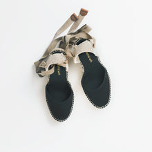 Load image into Gallery viewer, Black espadrilles with wedge heel and laces from astrid with 
